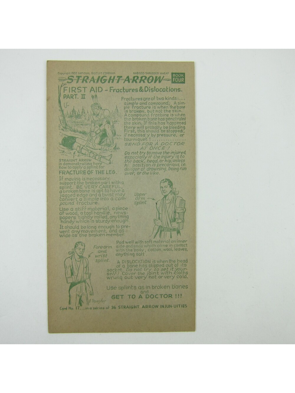 Nabisco Shredded Wheat Straight Arrow Indian 1st Aid Book 4 Card 17 Vintage 1952